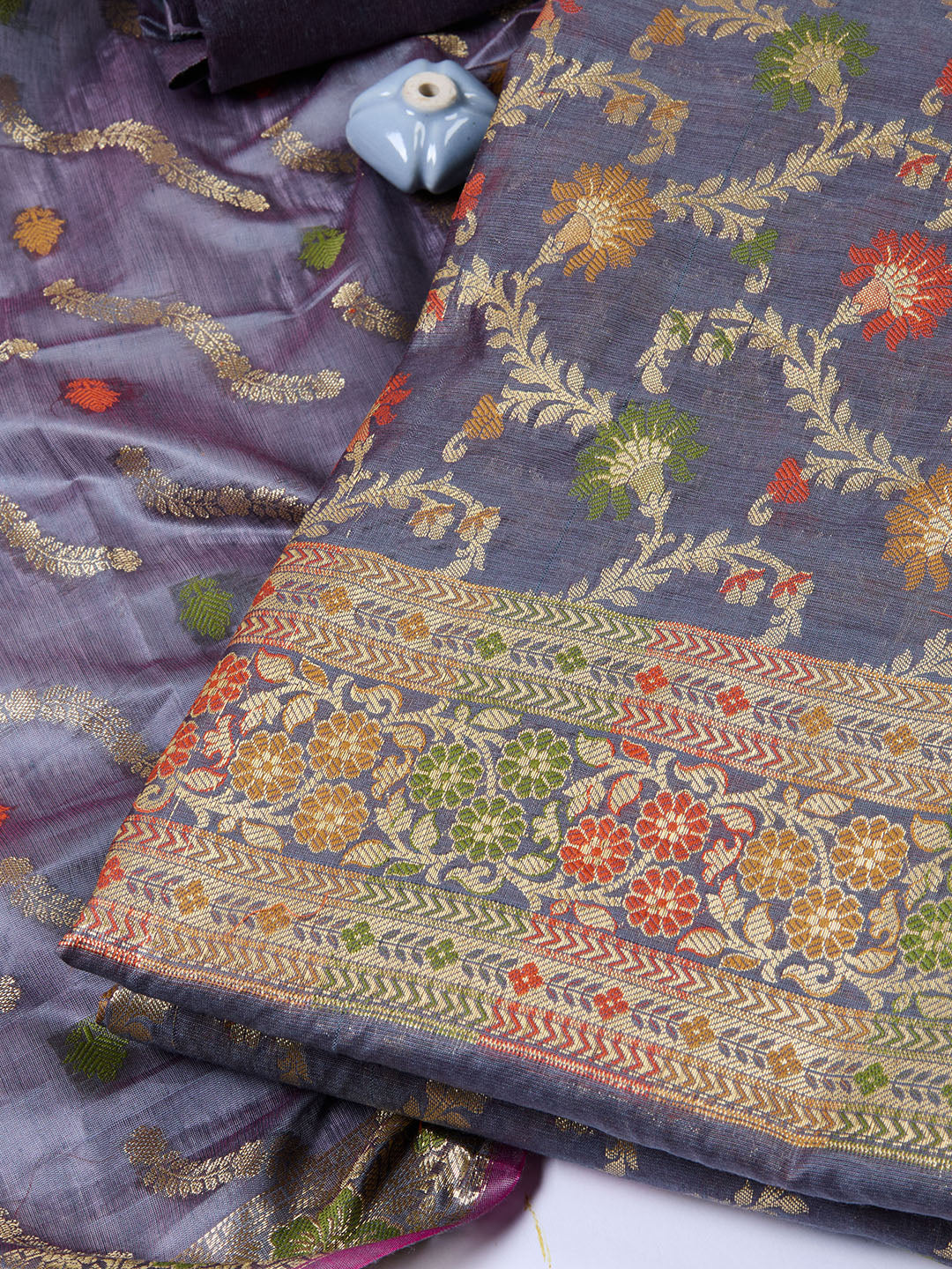 Woven Chanderi Unstitched Suit With Dupatta