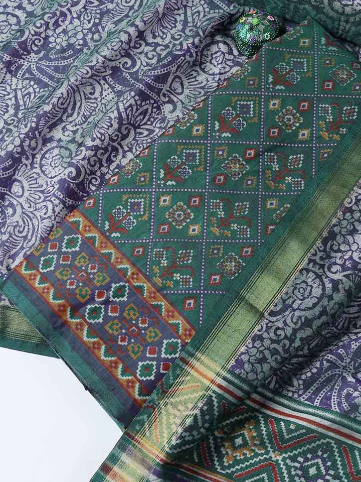 Printed Chanderi Unstitched Suit With Dupatta