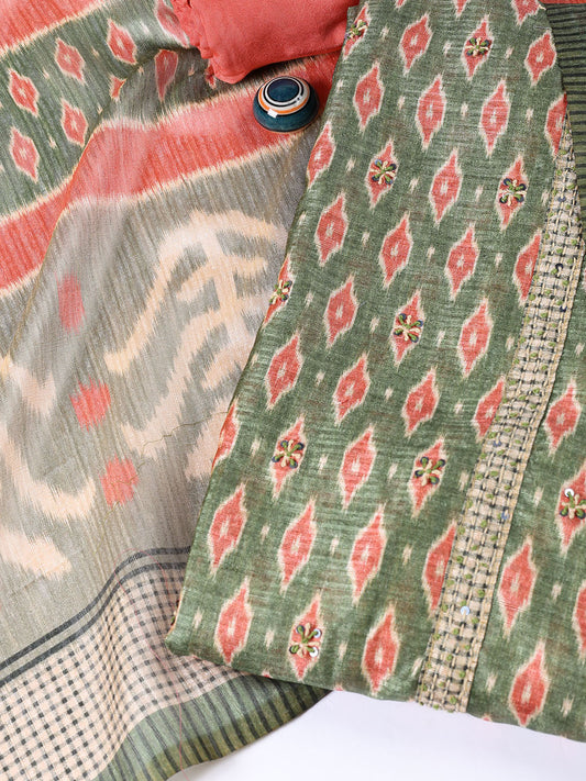 Kantha Work Chanderi Unstitched Suit With Dupatta