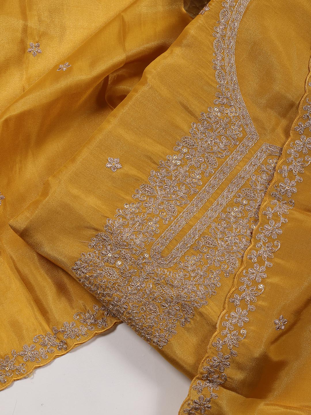 Neck Embroidered Tissue Unstitched Suit With Dupatta