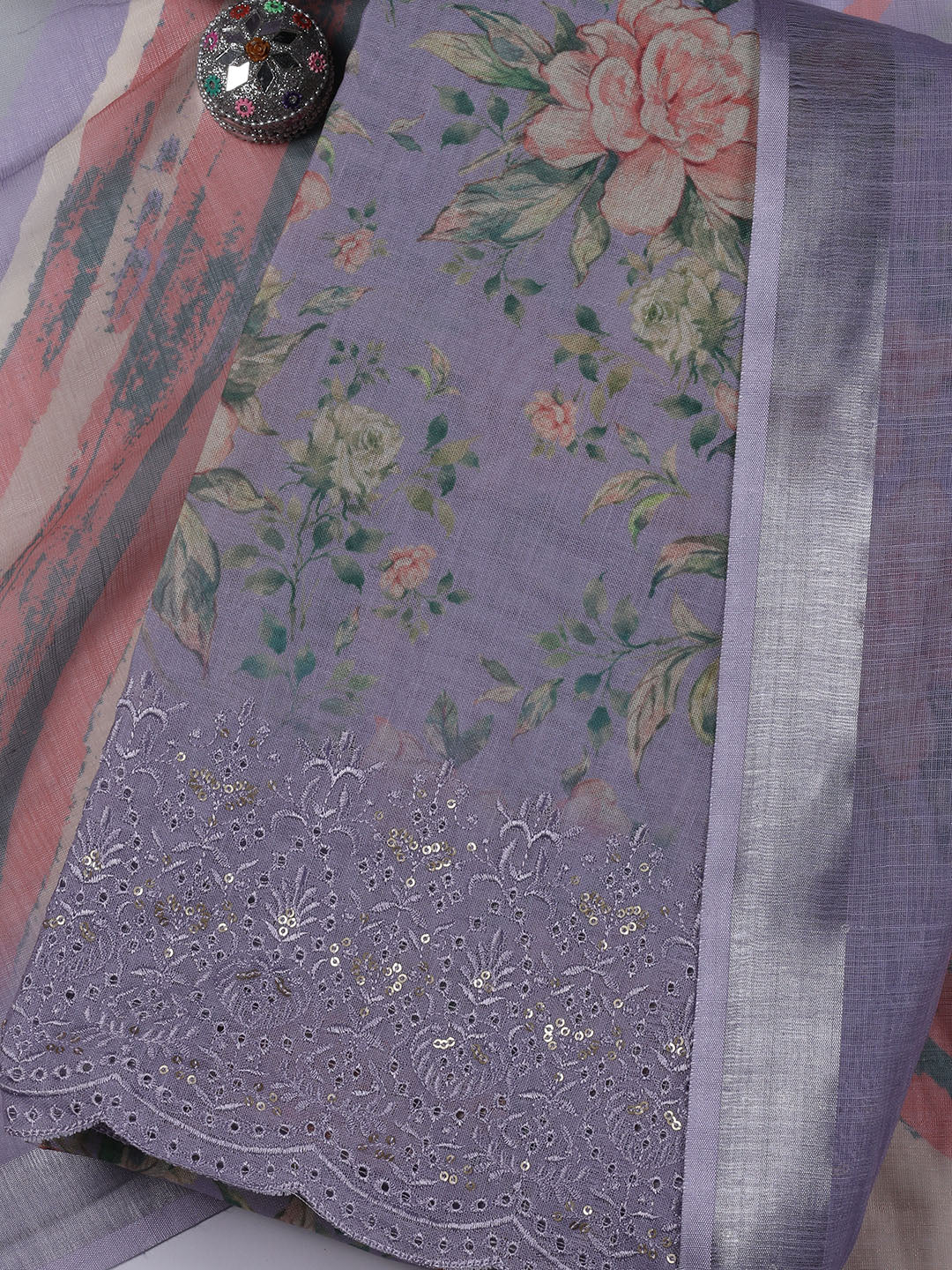 Printed Linen Unstitched Suit Piece With Dupatta