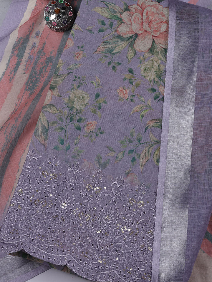 Printed Linen Unstitched Suit Piece With Dupatta
