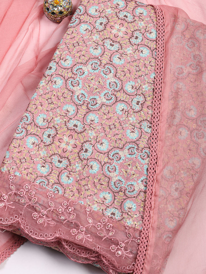 Printed Cotton Blend Unstitched Suit Piece With Dupatta