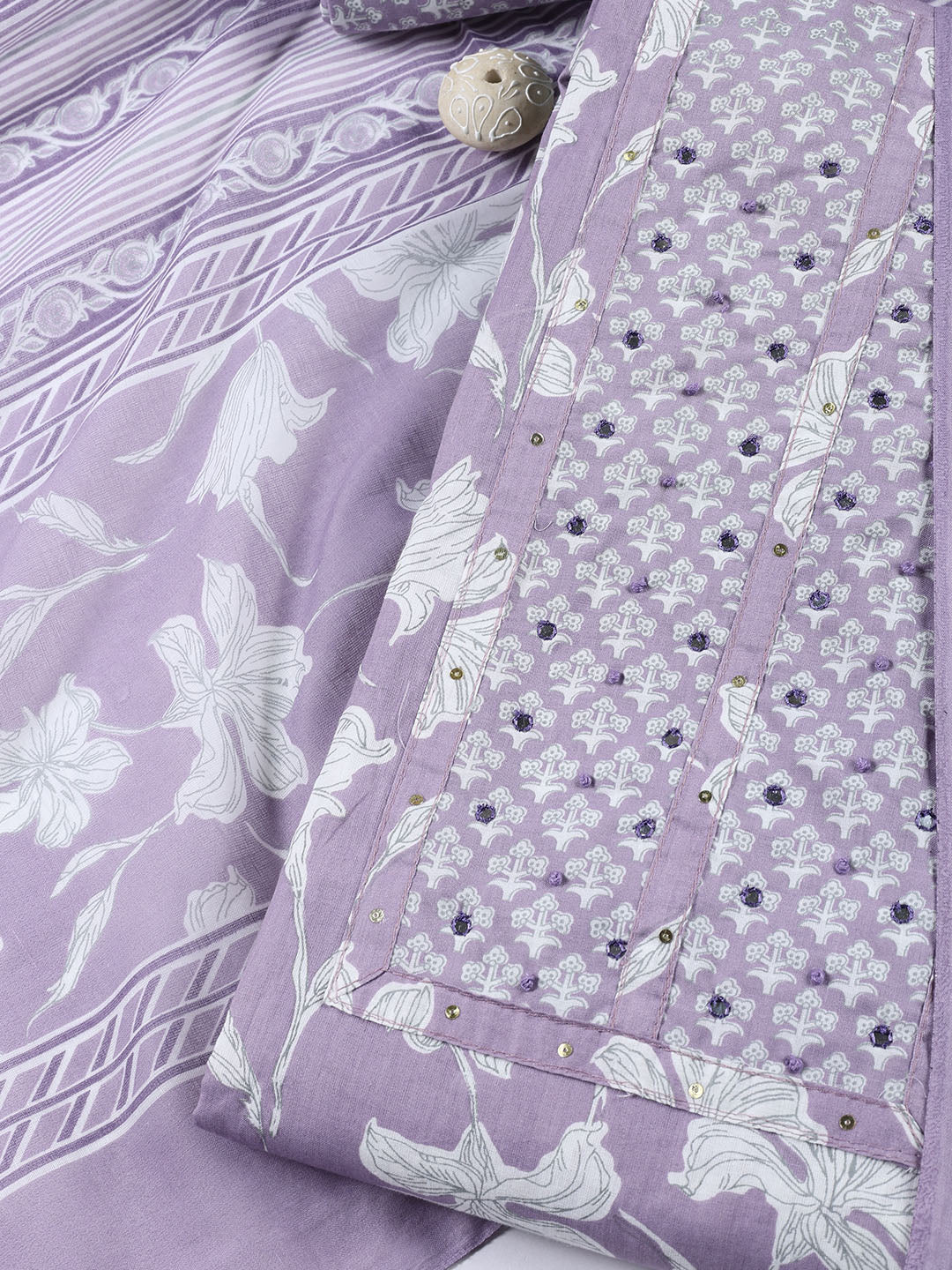 Neck Patti Cotton Blend Unstitched Suit With Dupatta