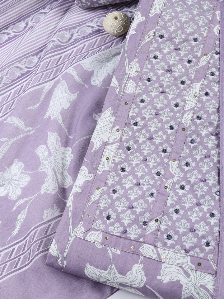 Neck Patti Cotton Blend Unstitched Suit With Dupatta