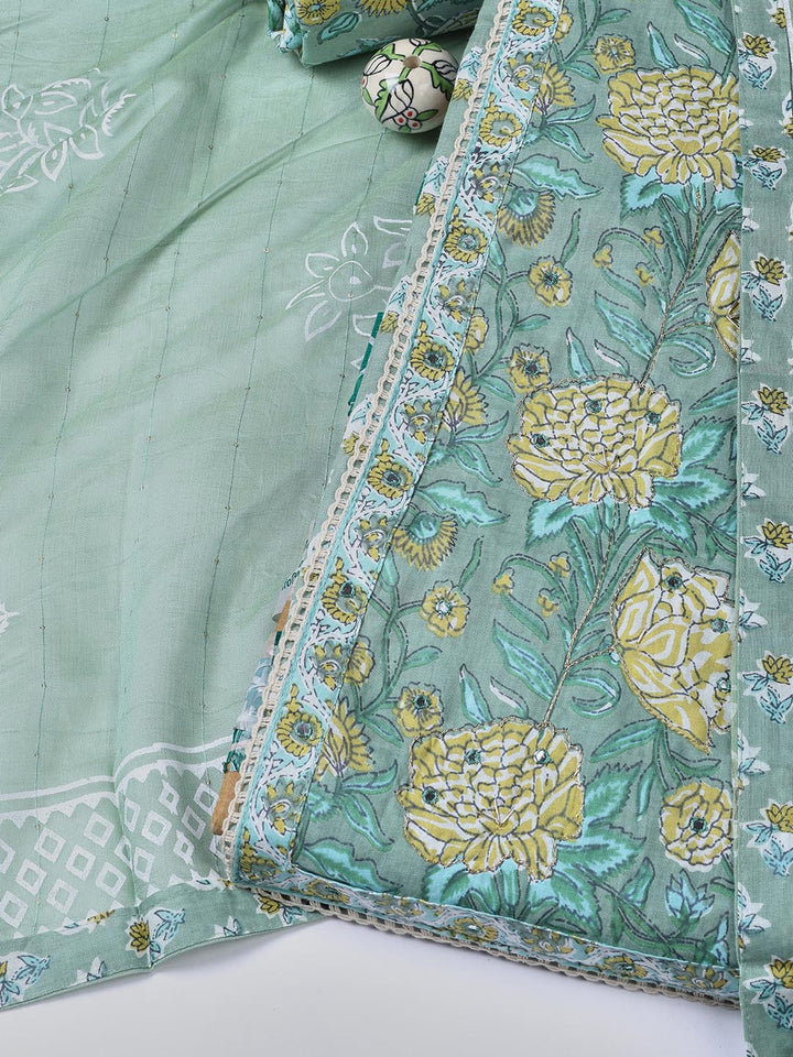 Printed Cotton Blend Unstitched Suit With Dupatta