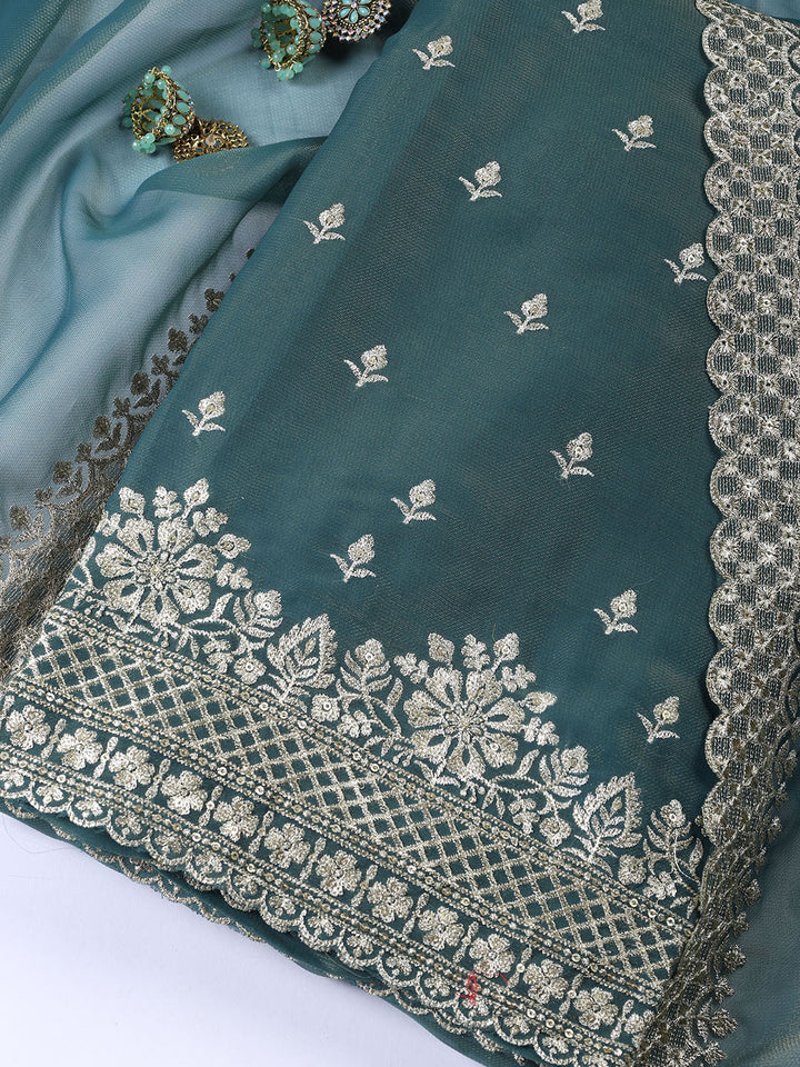 Neck Embroidered Tissue Unstitched Suit With Dupatta
