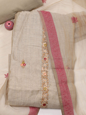 Neck Patti Chanderi Unstitched Suit With Dupatta