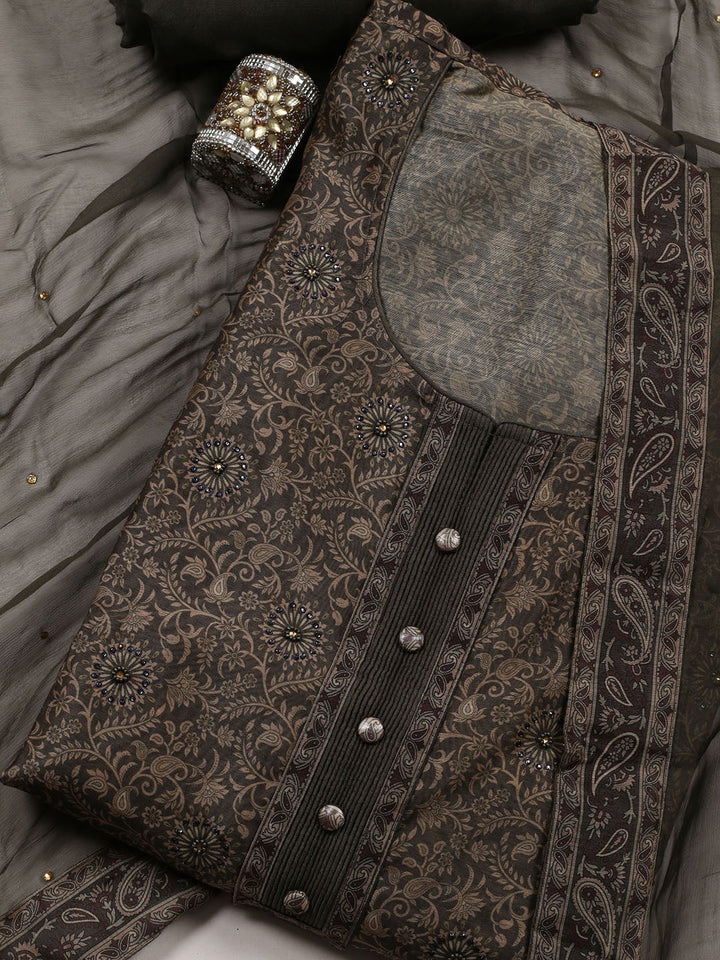 Neck Patti Chanderi Unstitched Suit Piece With Dupatta