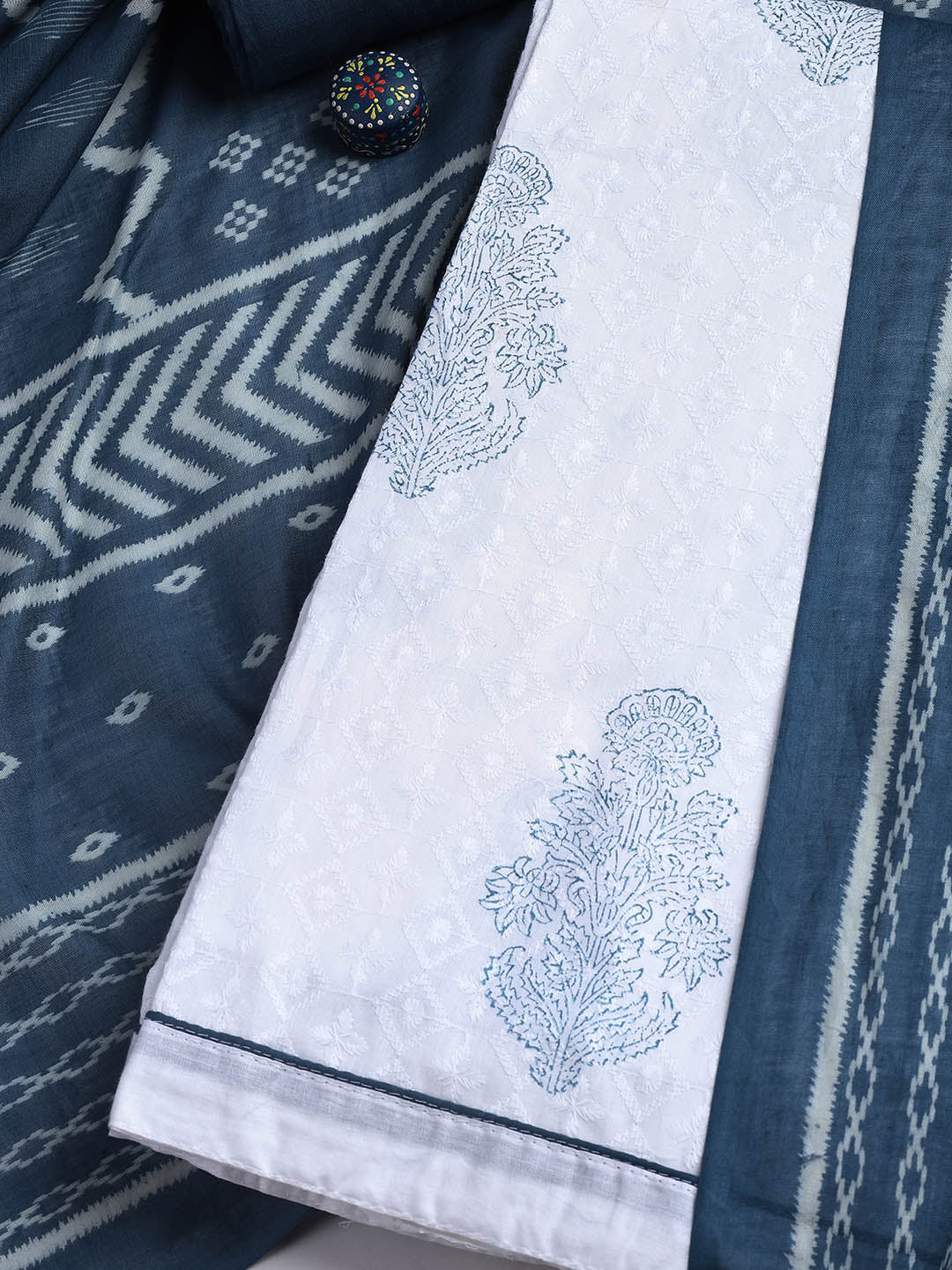 Printed Cotton Blend Unstitched Suit With Dupatta