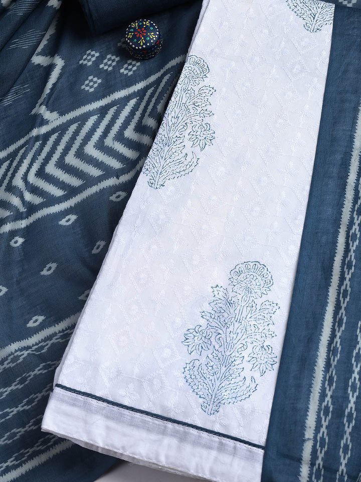 Printed Cotton Blend Unstitched Suit With Dupatta