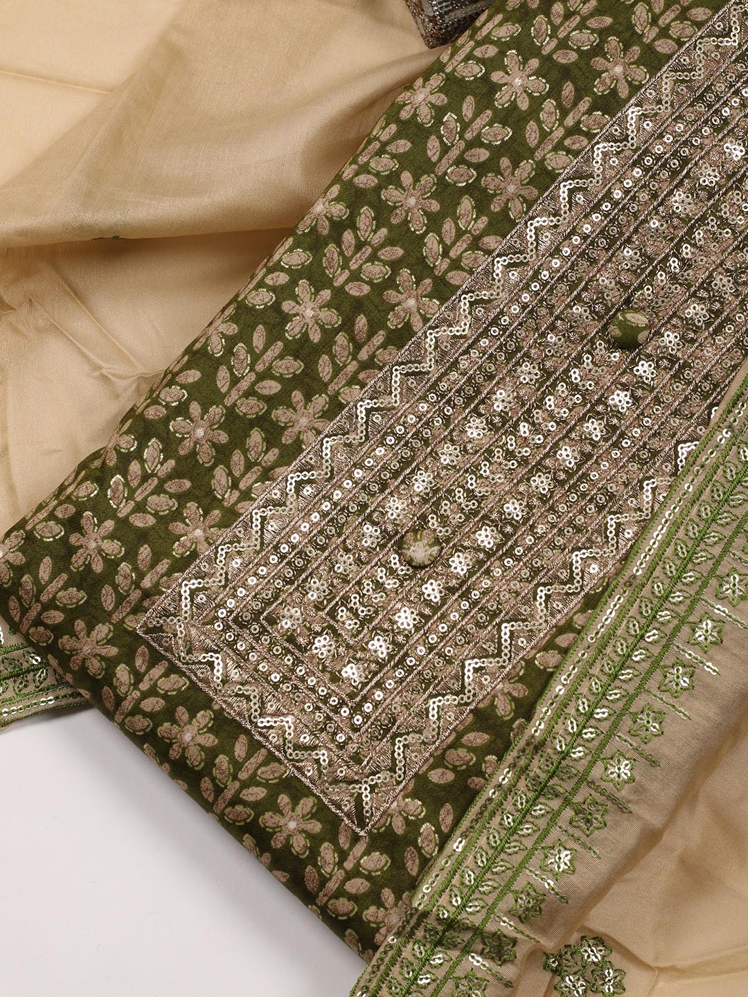 Embroidered Cotton Blend Unstitched Suit Piece With Dupatta