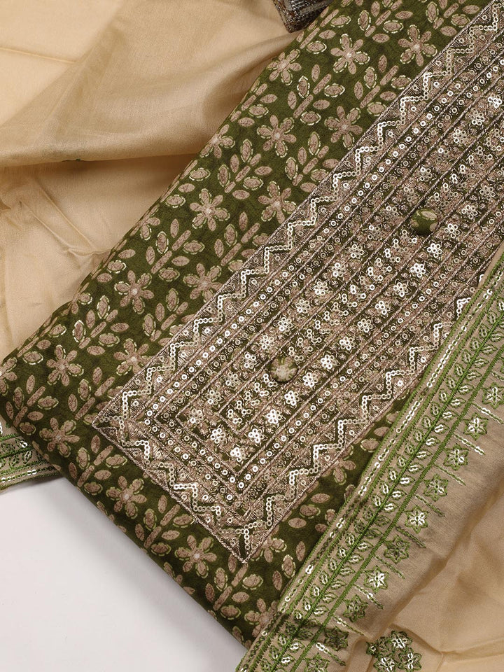 Embroidered Cotton Blend Unstitched Suit Piece With Dupatta