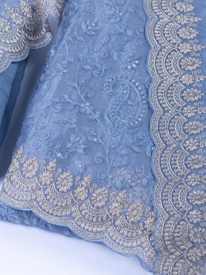 Embroidered Organza Unstitched Suit With Dupatta