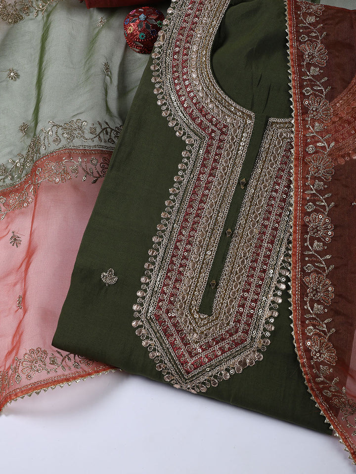 Embroidery Chanderi Unstitched Suit With Dupatta