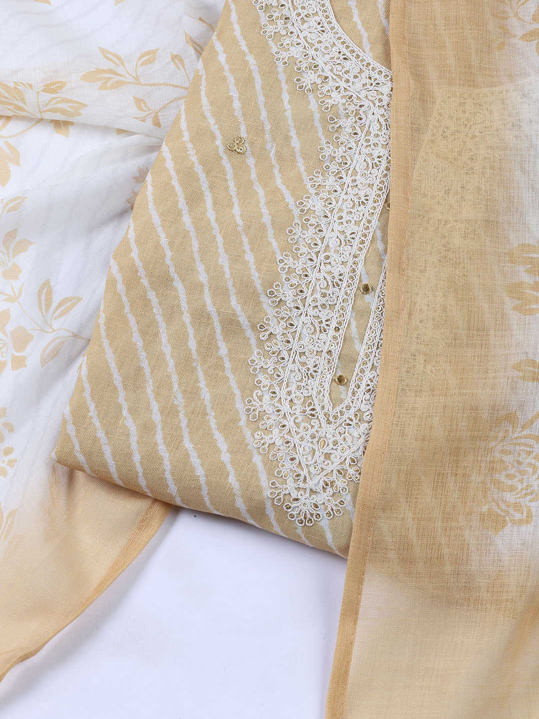 Floral Printed Linen Unstitched Suit With Dupatta