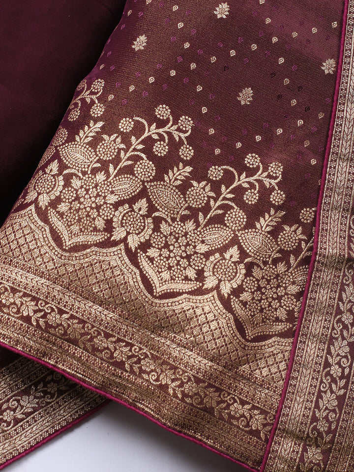 Embroidered Art Silk Unstitched Suit Piece With Dupatta