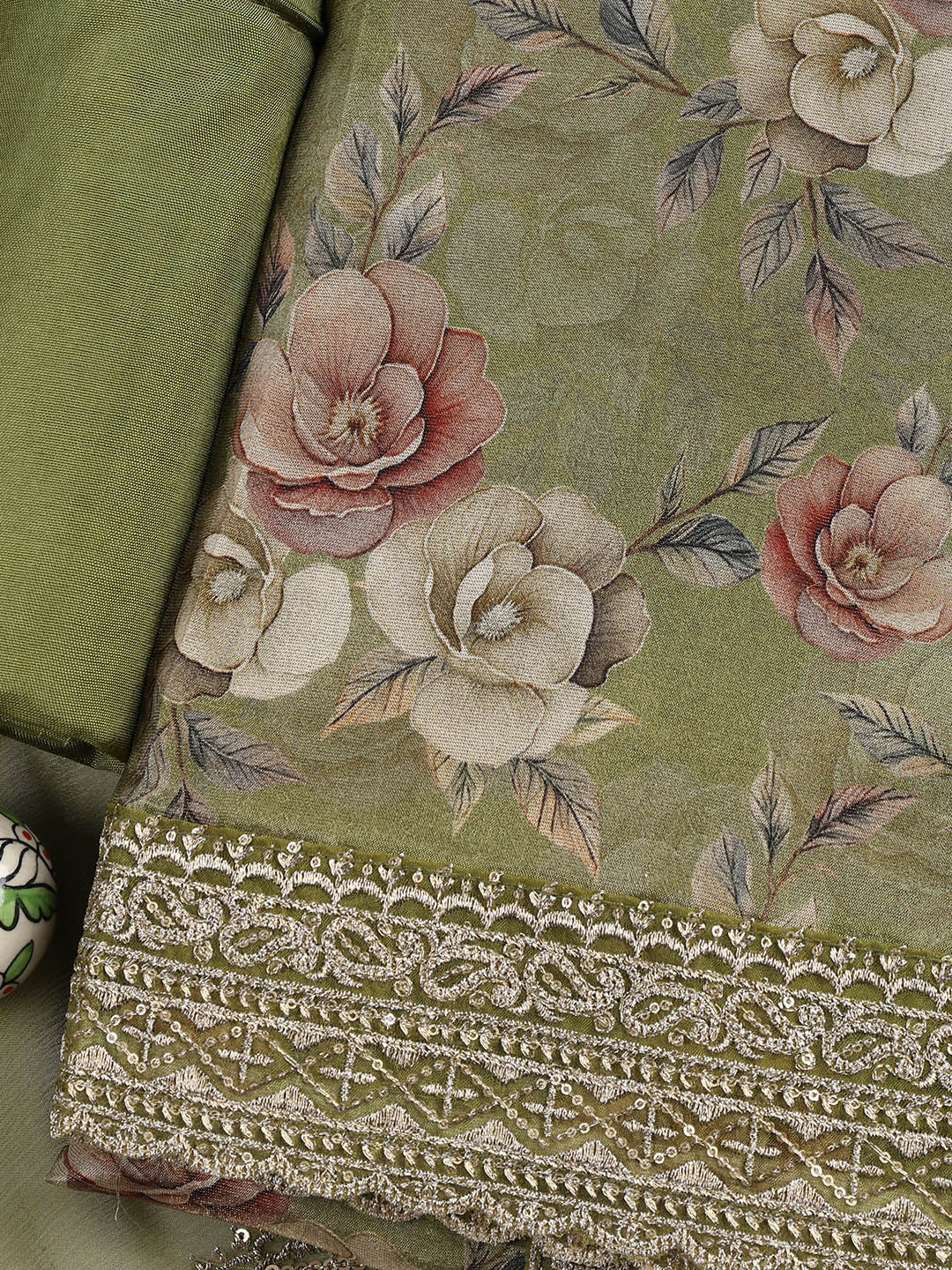 Patch Neck Art Silk Unstitched Suit With Dupatta