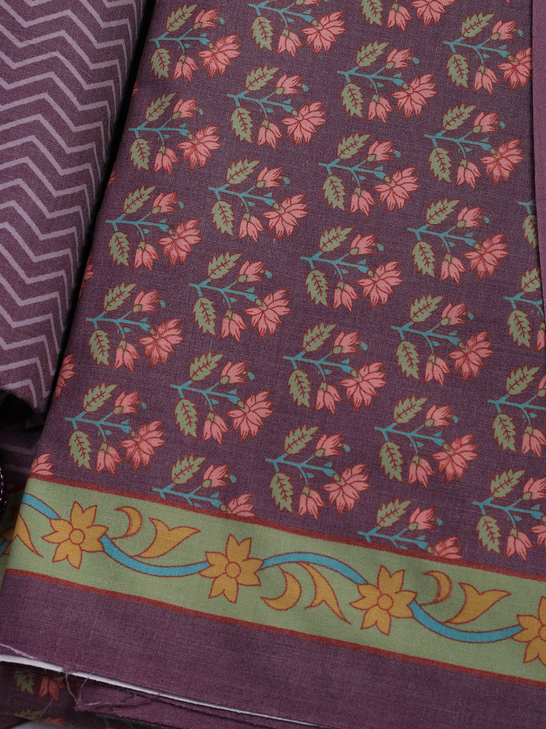Printed Cotton Blend Unstitched Suit Piece With Dupatta