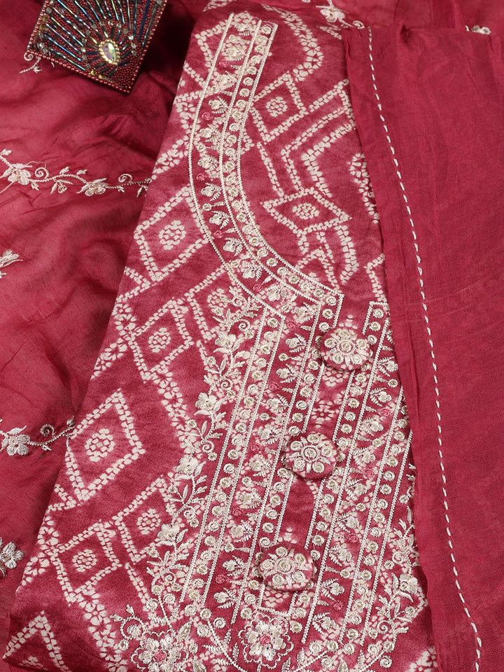 Neck Embroidery Cotton Blend Unstitched Suit Piece With Dupatta