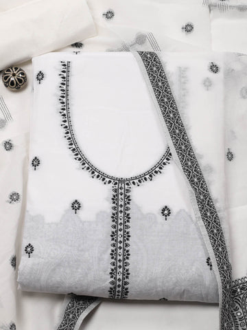 Neck Work Cotton Unstitched Suit With Dupatta