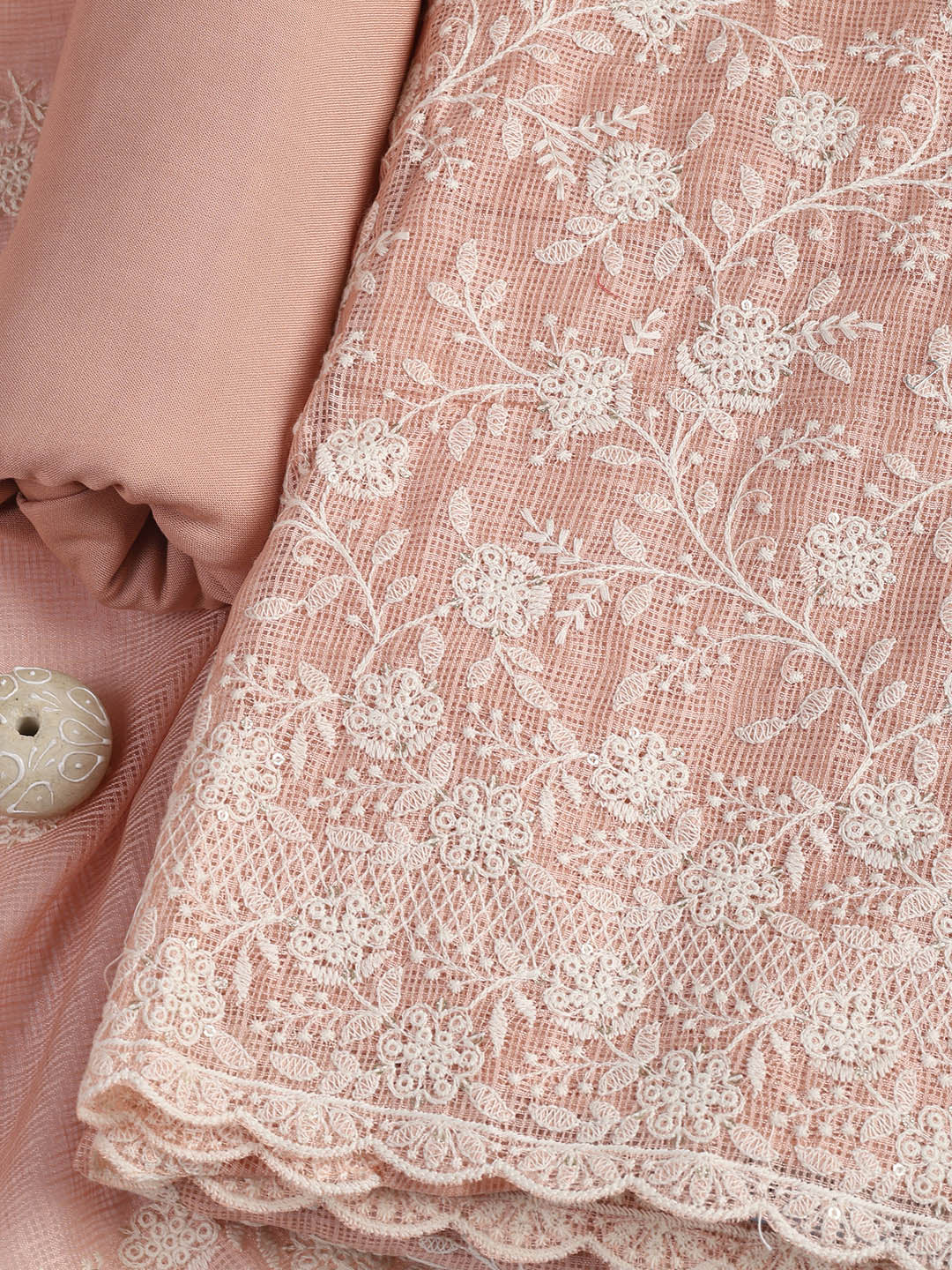 Embroidered Cotton Blend Unstitched Suit Piece With Dupatta