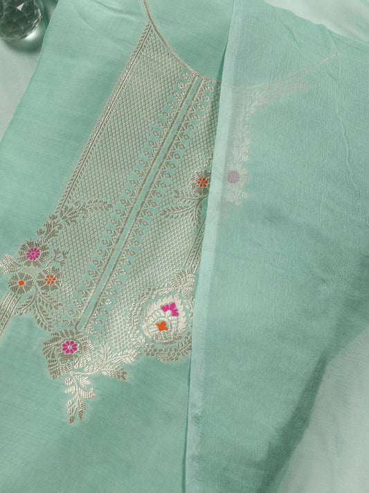 Woven Work Chanderi Unstitched Suit With Dupatta