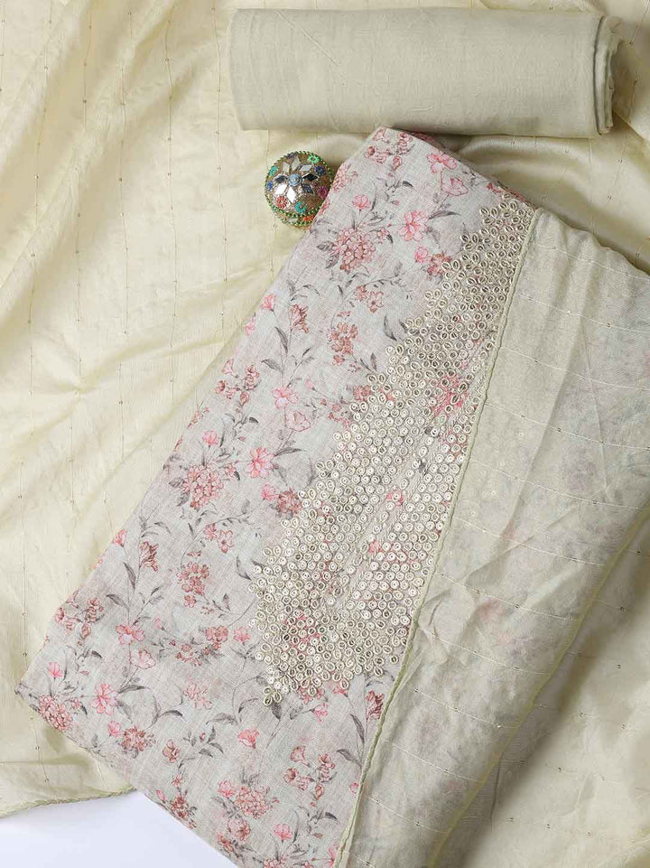 Neck Embroidery Linen Unstitched Suit With Dupatta