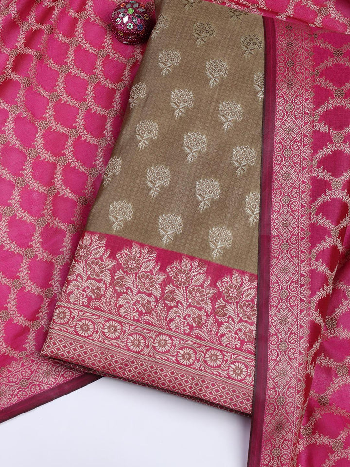Floral Woven Booti Chanderi Unstitched Suit With Dupatta