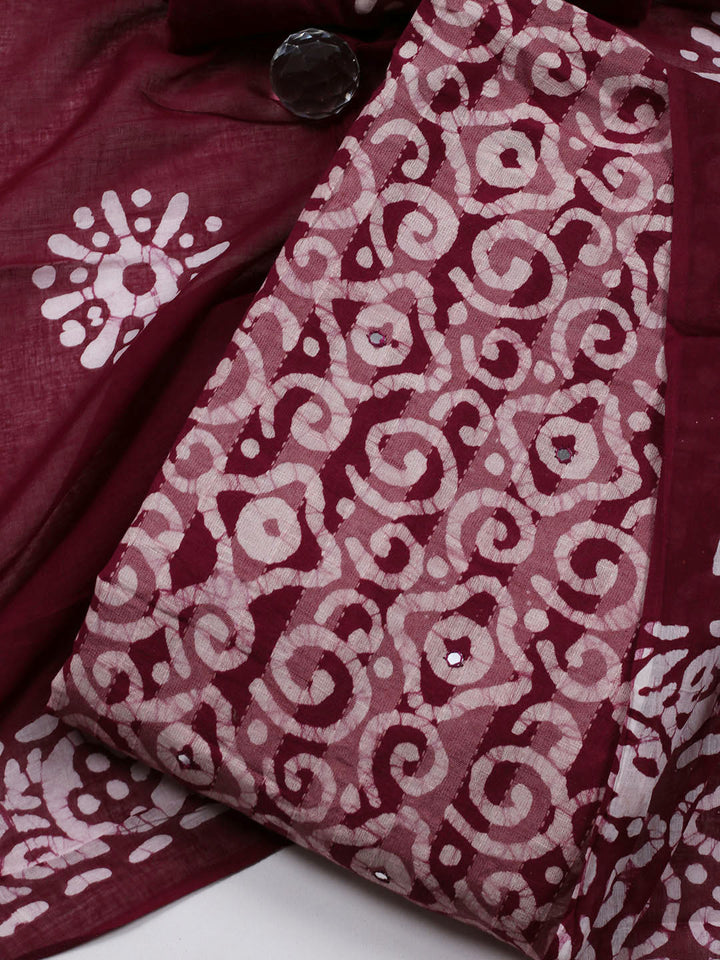 Printed Cotton Blend Unstitched Suit With Dupatta
