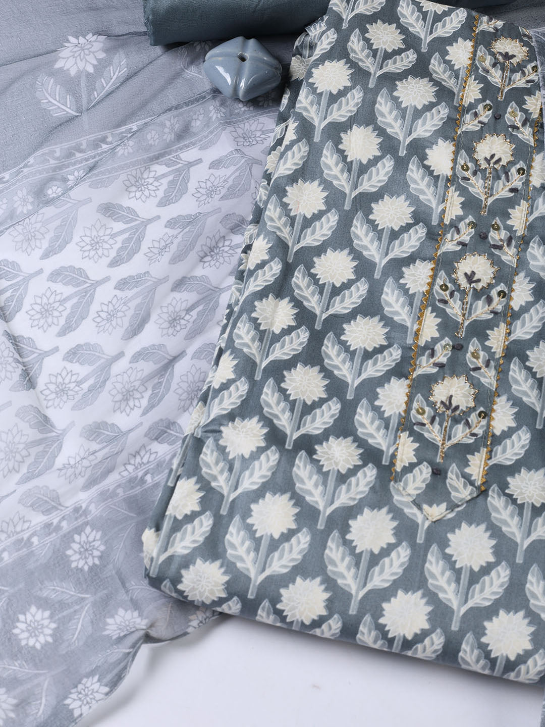 Printed Cotton Blend Unstitched Suit With Dupatta