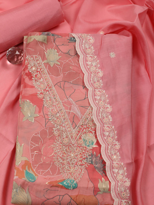 Neck Embroided Cotton Blend Unstitched Suit With Dupatta