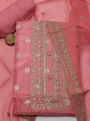 Neck Embroidered Chanderi Unstitched Suit With Dupatta