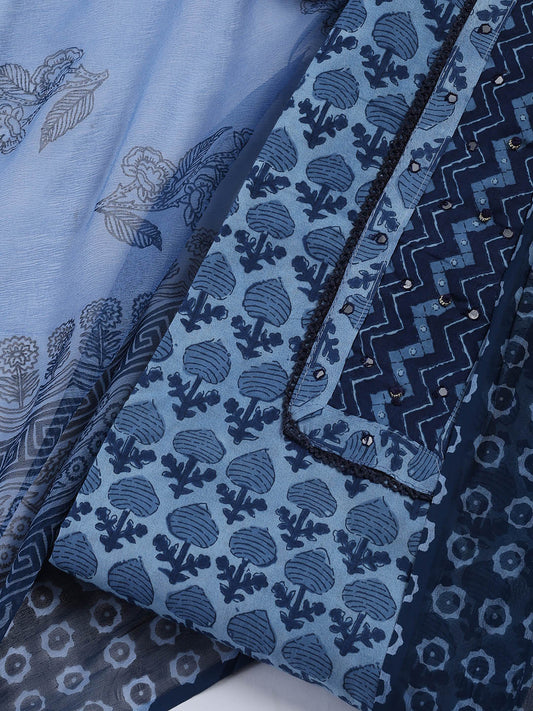 Printed Cotton Blend Unstitched Suit With Dupatta