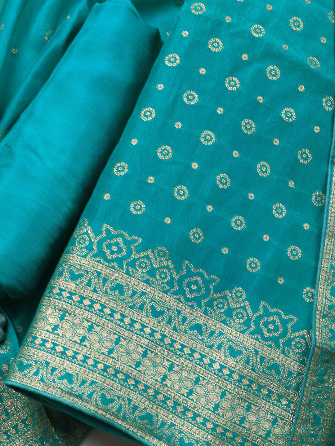 Embroidered Art Silk Unstitched Suit Piece With Dupatta