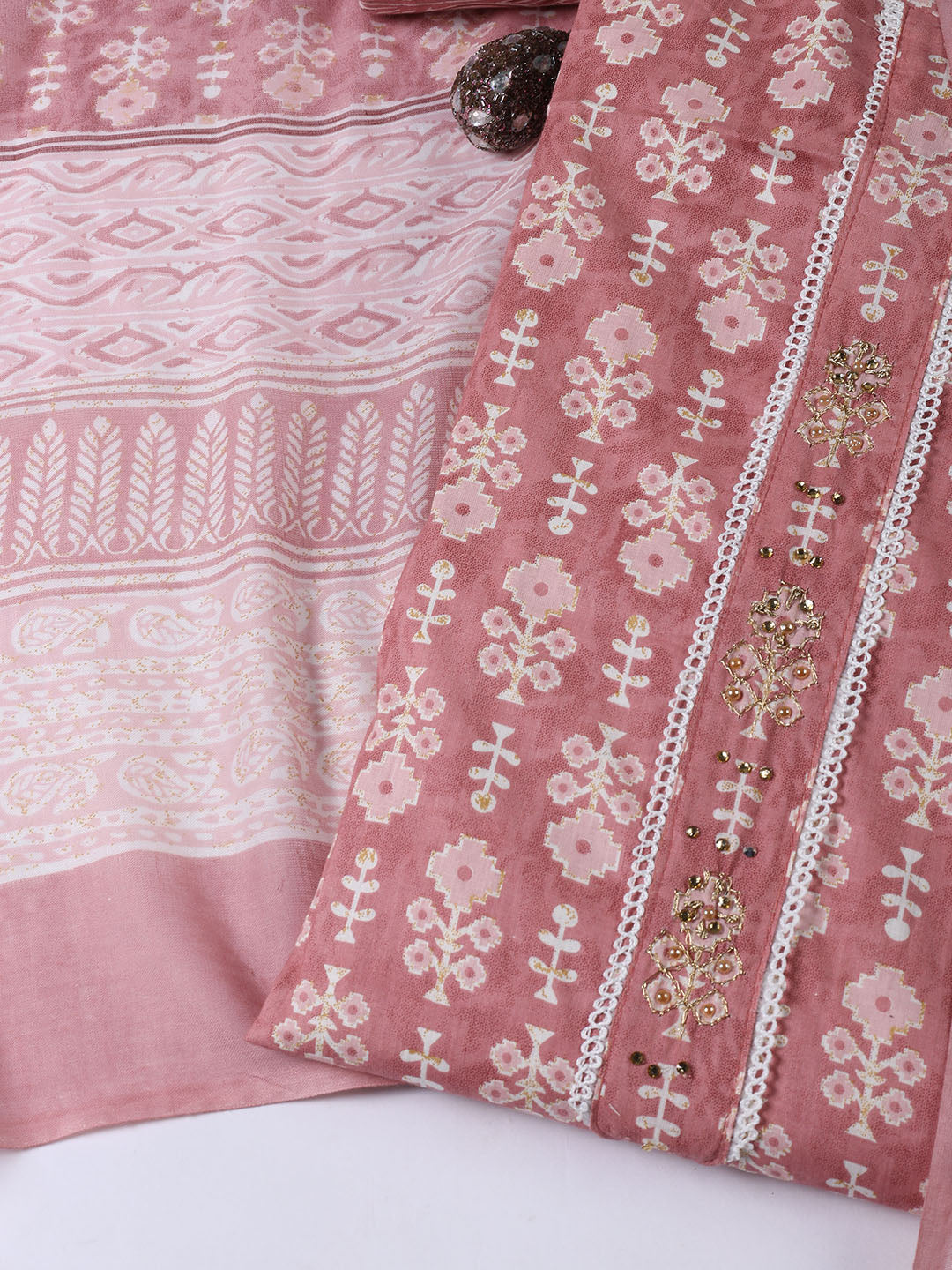 Neck Patti Cotton Blend Unstitched Suit With Dupatta