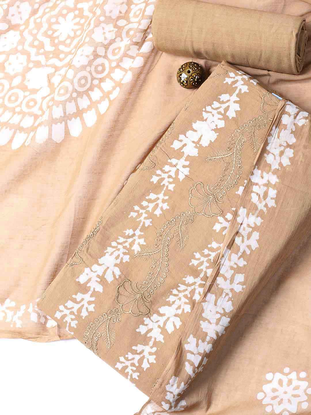 Printed Cotton Blend Unstitched Suit With Dupatta