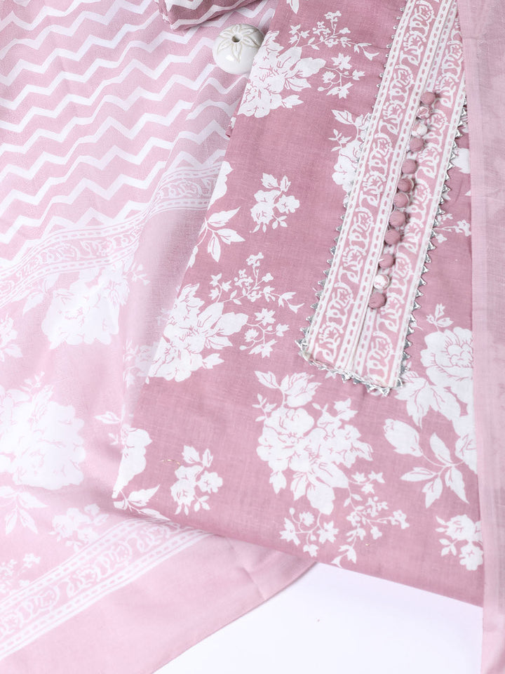 Neck Patti Cotton Blend Unstitched Suit With Dupatta