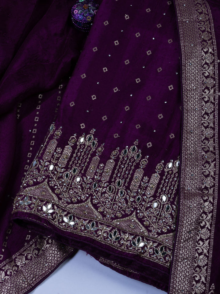 Booti Work Art Silk Unstitched Suit Piece With Dupatta