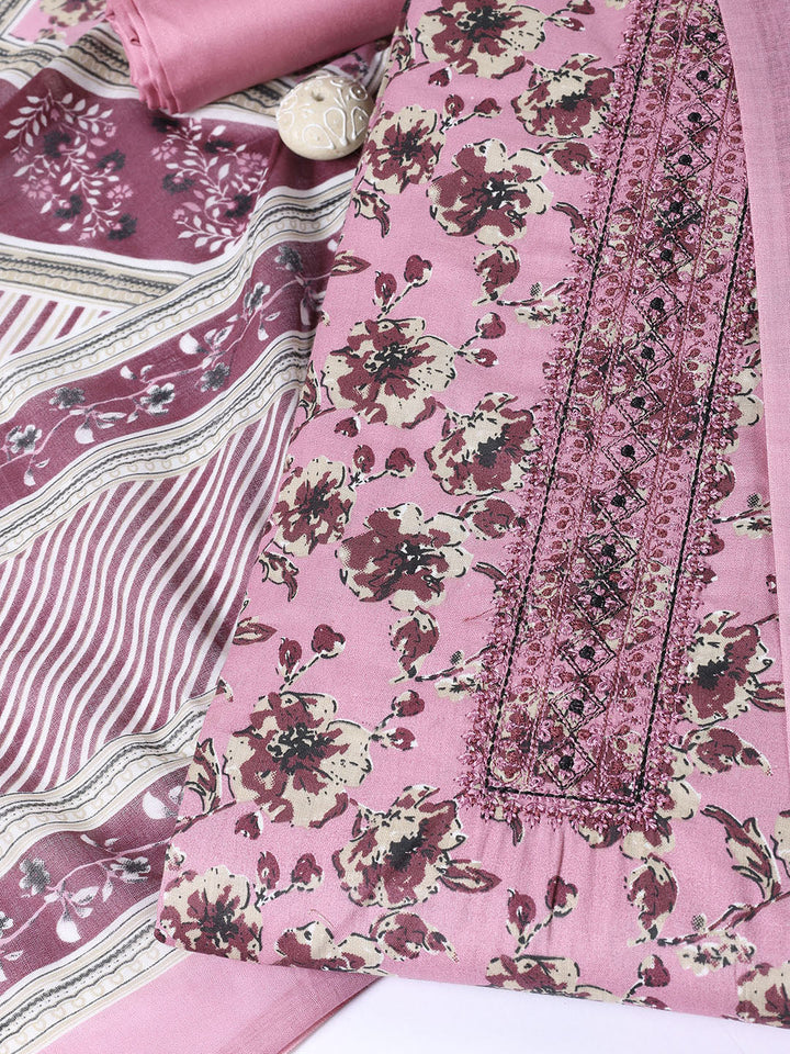 Neck Patti Cotton Blend Unstitched Suit With Dupatta