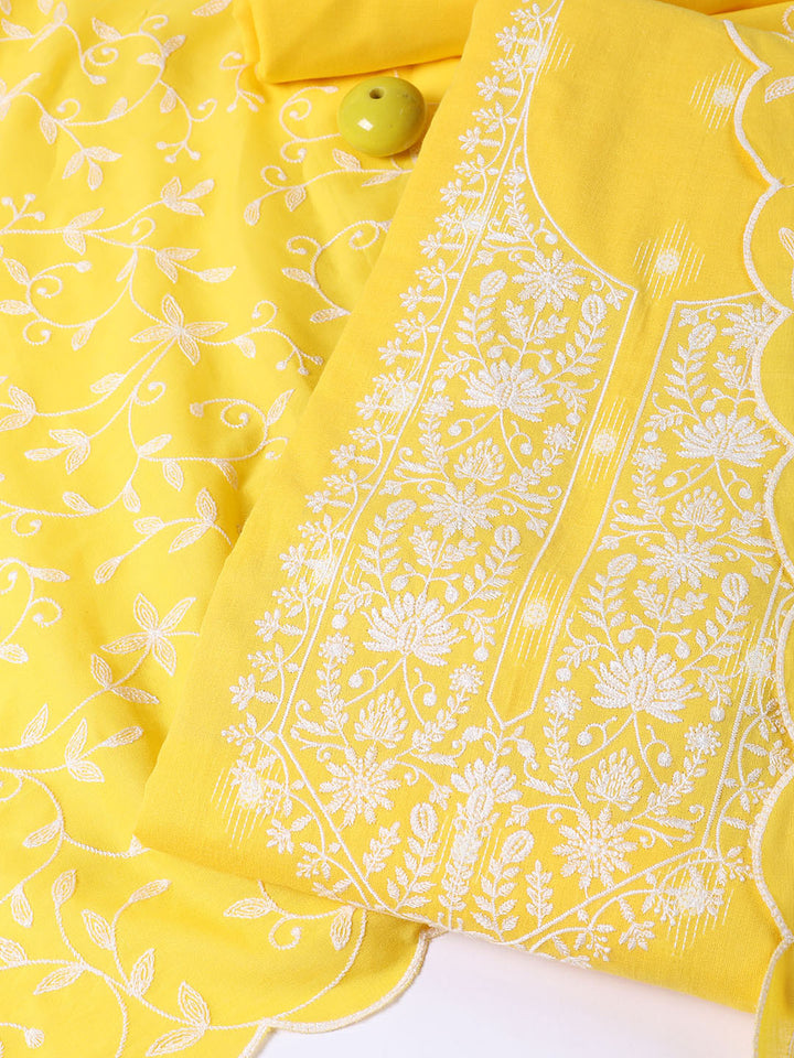 Neck Embroidered Cotton Blend Unstitched Suit Piece With Dupatta