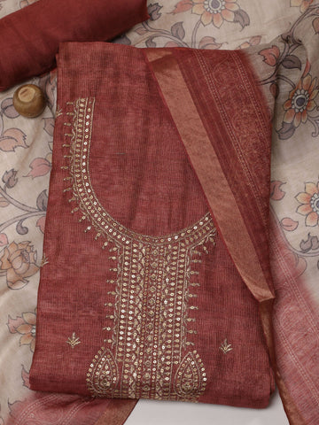 Neck Embroidery Chanderi Unstitched Suit Piece With Dupatta