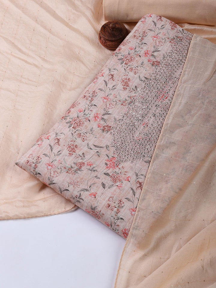 Neck Embroidery Linen Unstitched Suit With Dupatta