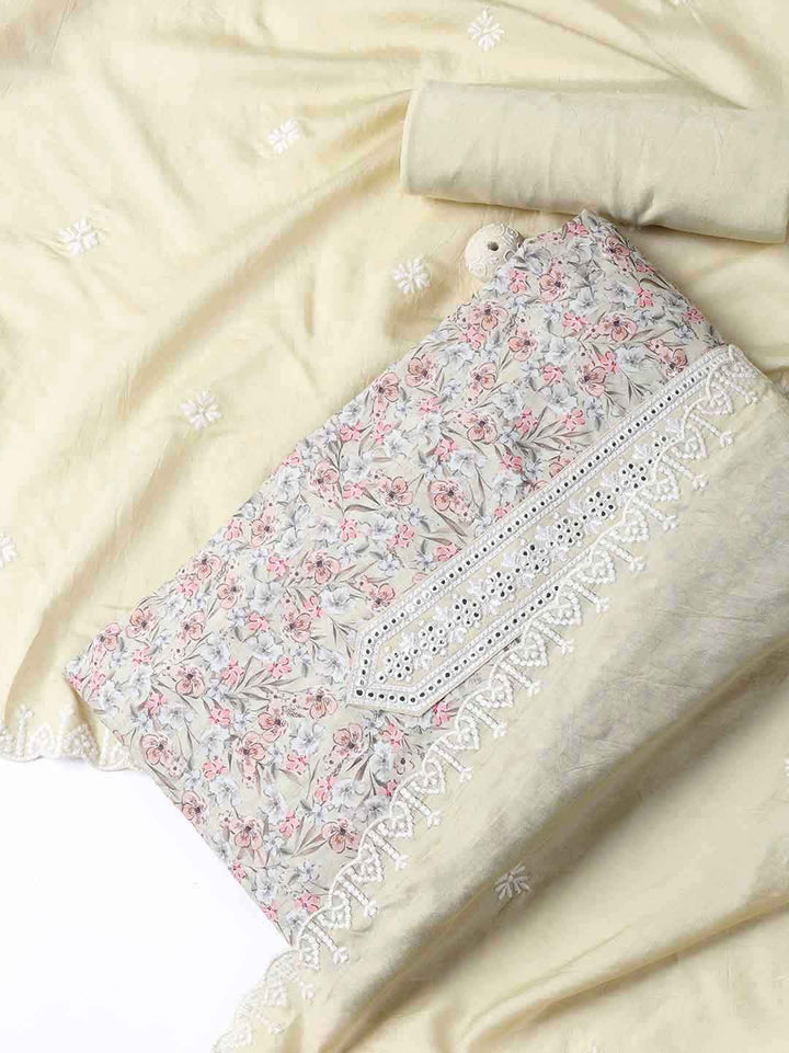 Printed Cotton Blend Unstitched Suit With Dupatta