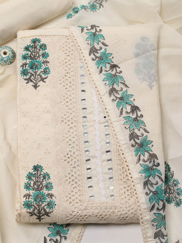 Neck Embroidered Cotton Unstitched Suit Piece With Dupatta