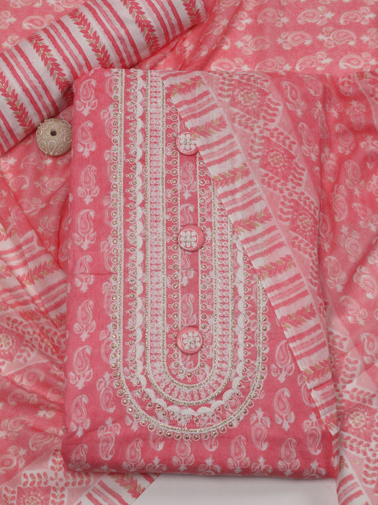 Neck Embroidered Cotton Blend Unstitched Suit Piece With Dupatta