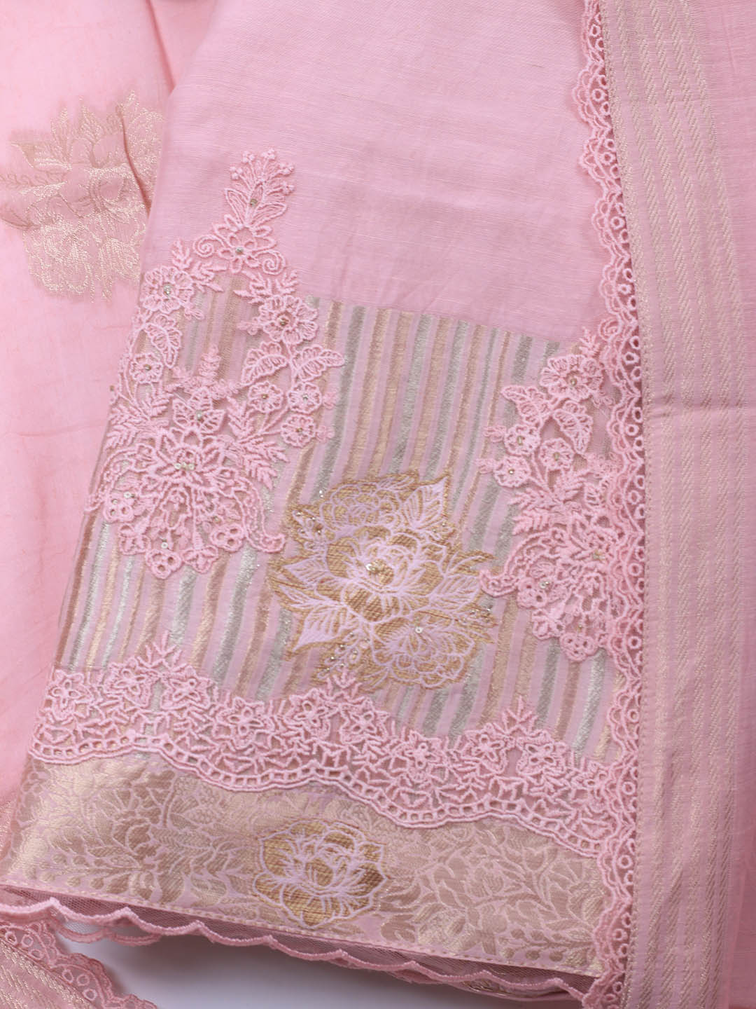 Embroidery Linen Unstitched Suit With Dupatta