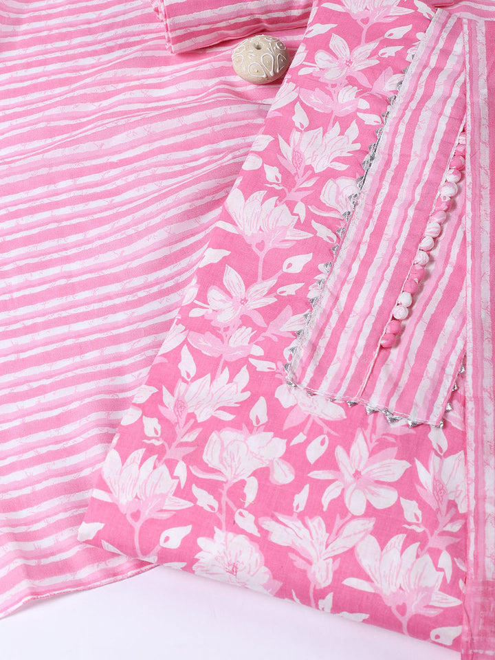 Neck Patti Cotton Blend Unstitched Suit With Dupatta
