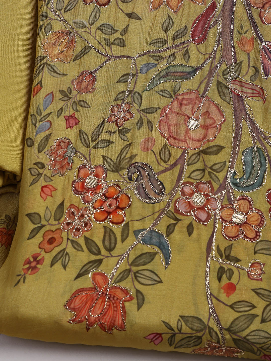 Gota Work Muslin Unstitched Suit Piece With Dupatta