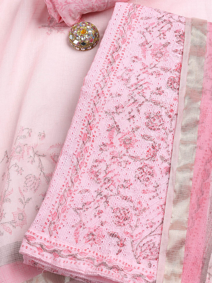 Printed Cotton Blend Unstitched Suit With Dupatta